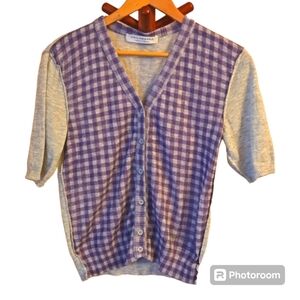 Philosophy di Lorenzo Serafini Gray Purple Gingham Angora Blend Cardigan